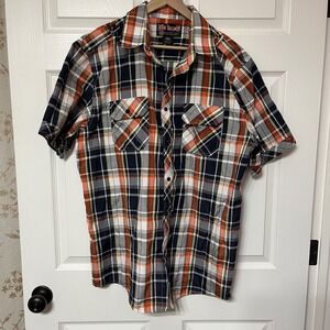 Blac‎ Lacquer Short Sleeve Plaid Button Up Shirt Men's 2XL Orange Navy White
